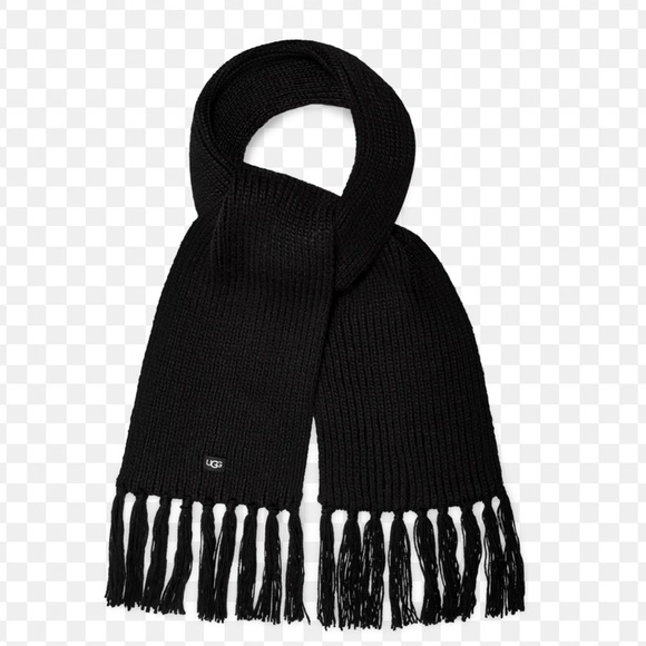UGG Classic Black Knit Scarf with Fringe - Picture 3 of 4